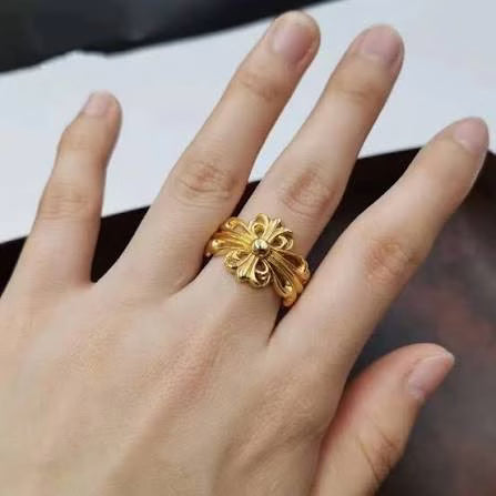 Authentic Chrome Hearts Chrome Hearts Gold Diamond Cross Ring – front view