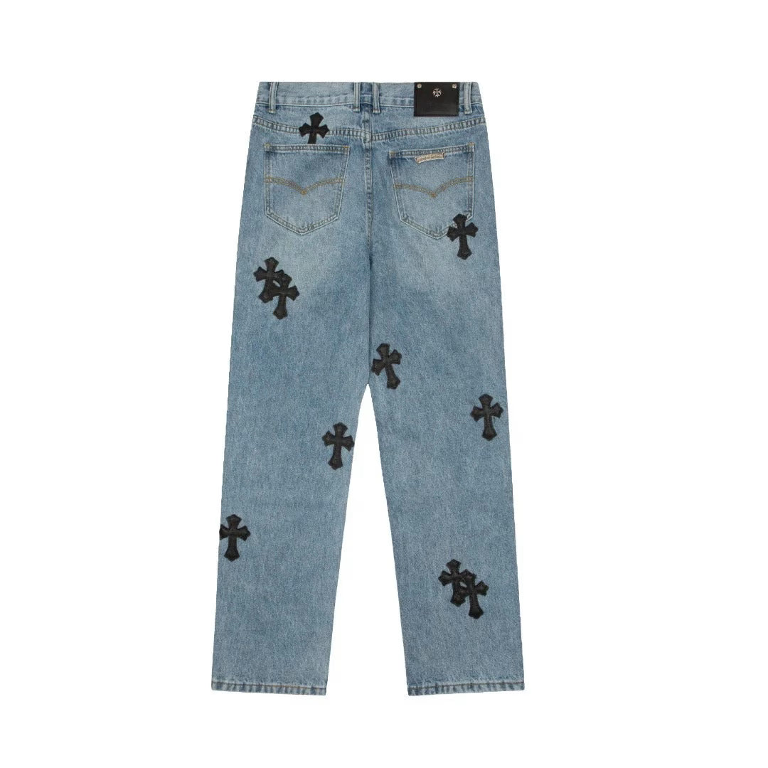 Authentic Chrome Hearts Chrome Hearts Flairny Cemetery Cloth Denim Pants – front view