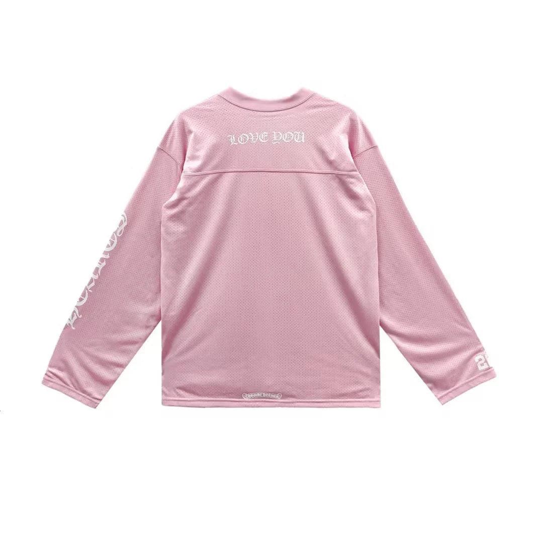 Authentic Chrome Hearts Pink Chrome Heart Jersey – shirt detail close-up