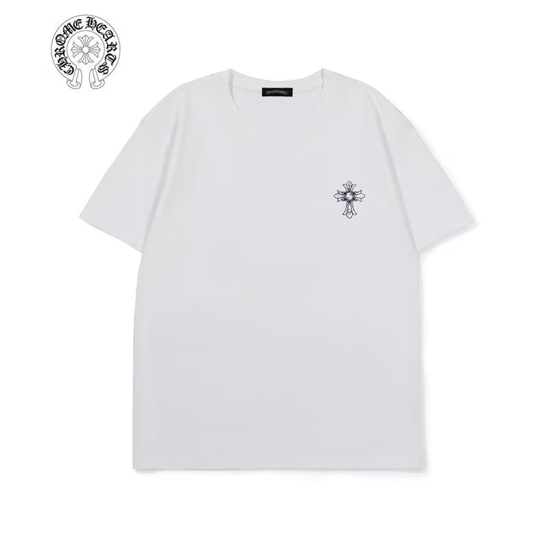 Authentic Chrome Hearts Chrome Hearts White Black Floral Cross Tee â€“ front view