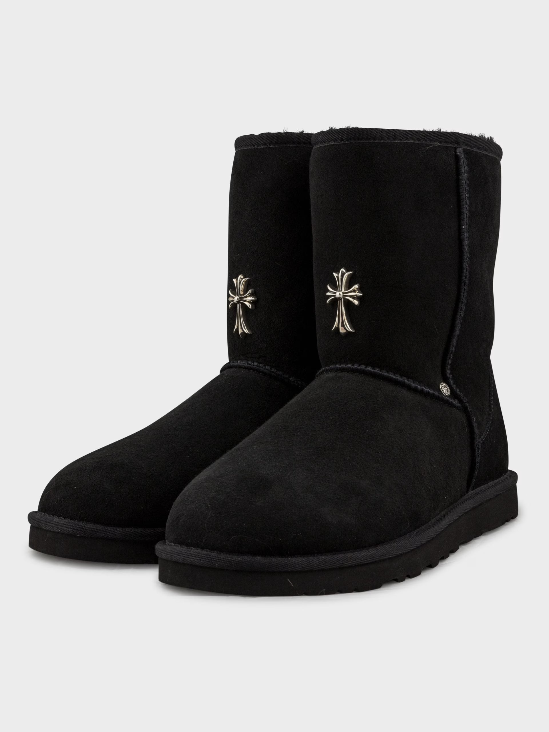 Authentic Chrome Hearts Black Chrome Heart Uggs â€“ front view