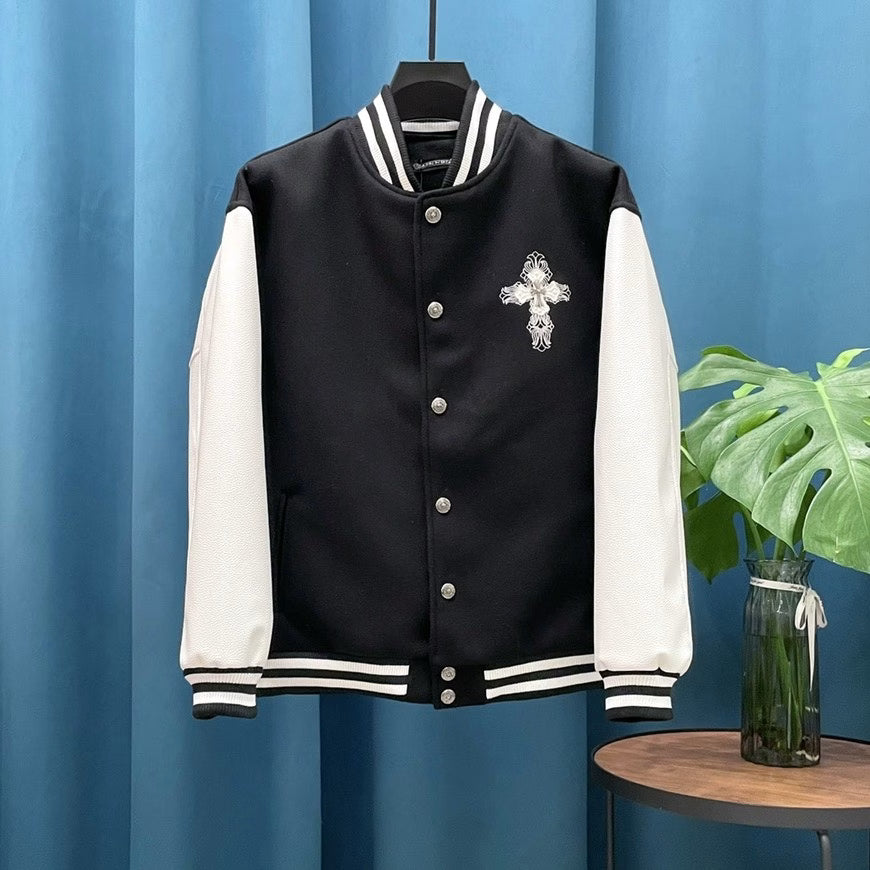 Authentic Chrome Hearts Chrome Hearts Cross Patch Varsity Jacket â€“ Black/White â€“ front view