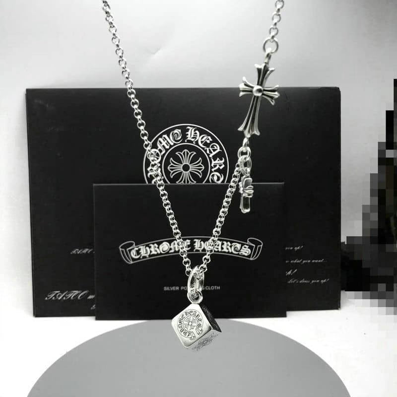 Authentic Chrome Hearts Chrome Hearts Dice Charm Cross Necklace â€“ front view