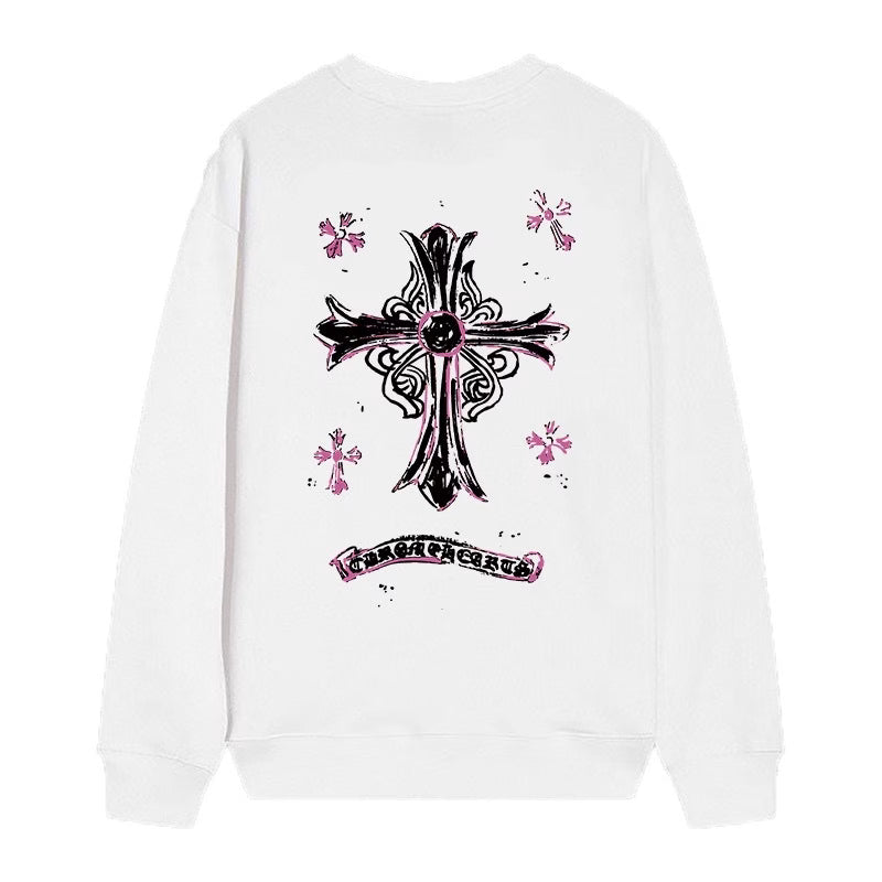 Authentic Chrome Hearts Chrome Hearts Pink Horseshoe Cross Long Sleeve White â€“ front view