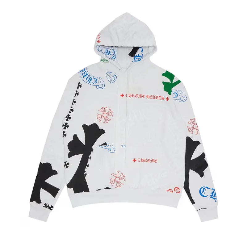 Authentic Chrome Hearts Chrome Hearts Stencil Hoodie in White/Multicolor â€“ front view
