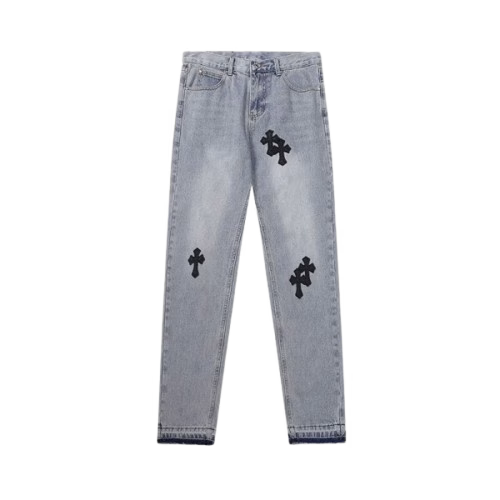 Authentic Chrome Hearts Chrome Hearts Hand-Painted Cross Leather Jeans â€“ front view
