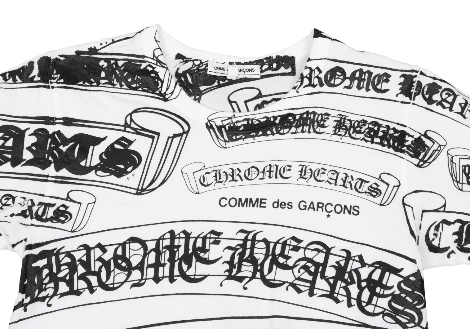 Authentic Chrome Hearts Chrome Hearts Comme des Garcons Printed T-Shirt White, Black â€“ front view