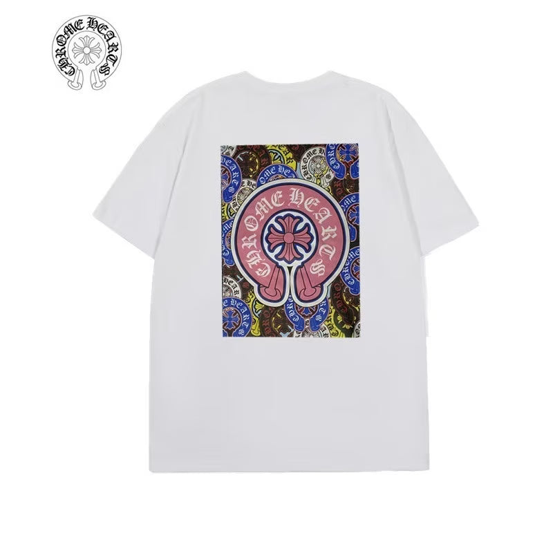 Authentic Chrome Hearts Chrome Hearts White Pink Horseshoe Graphic Tee â€“ front view