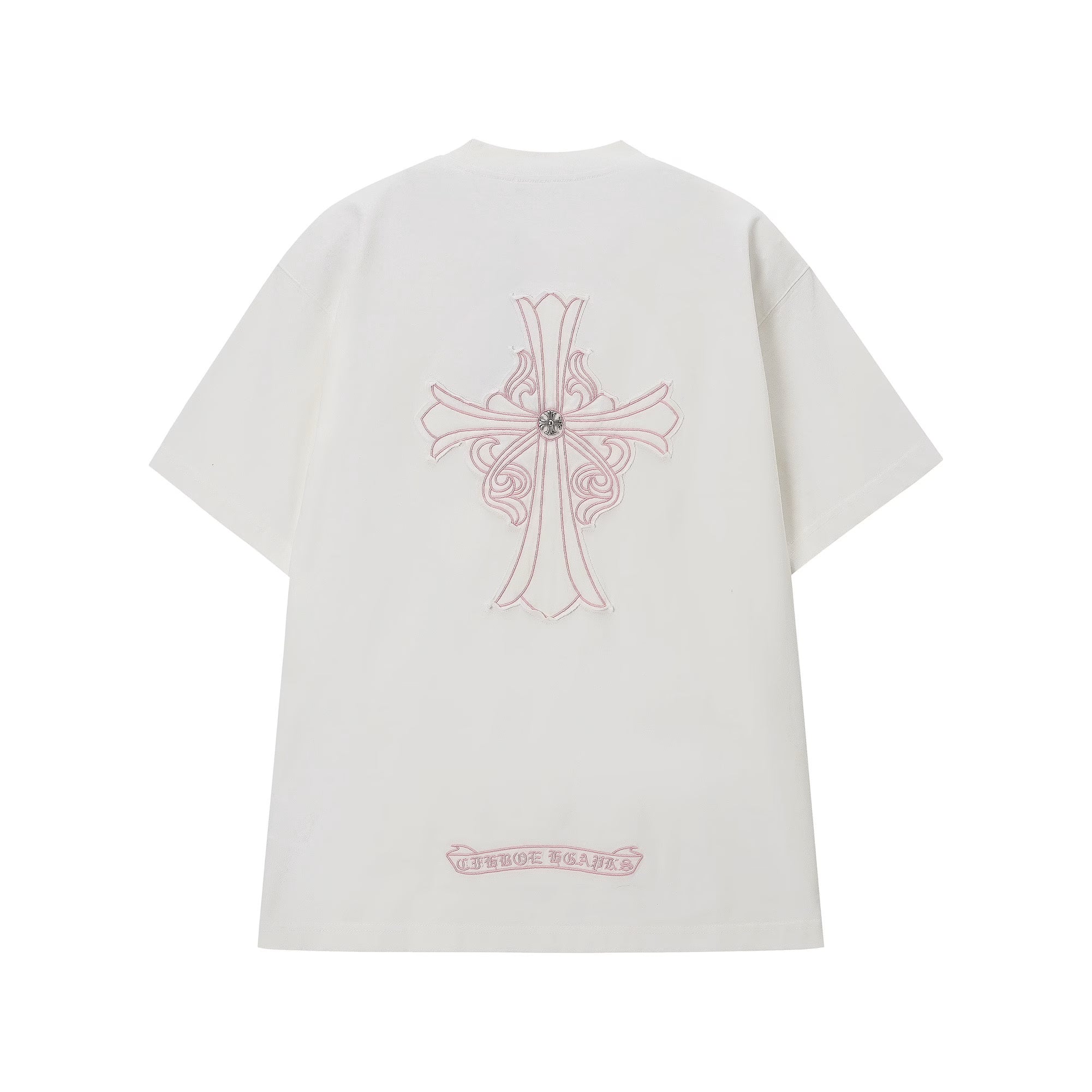 Authentic Chrome Hearts Chrome Hearts White Pink Cross Embroidered T-Shirt â€“ front view