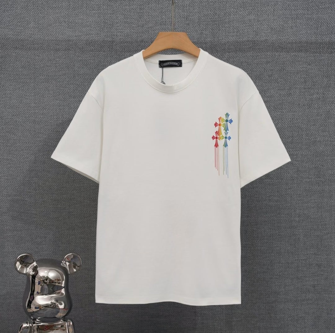 Authentic Chrome Hearts Chrome Hearts Rainbow Cross Drip Tee (White) â€“ front view