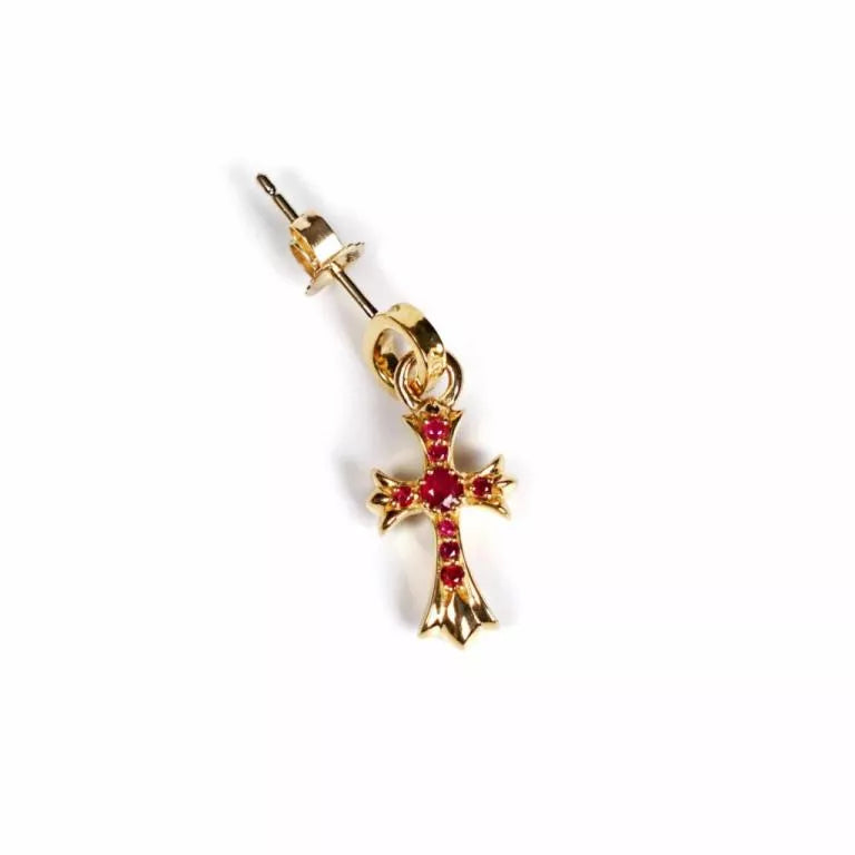 Authentic Chrome Hearts BABY CROSS CHARM EARRINGS WITH RUBIES – necklace front view