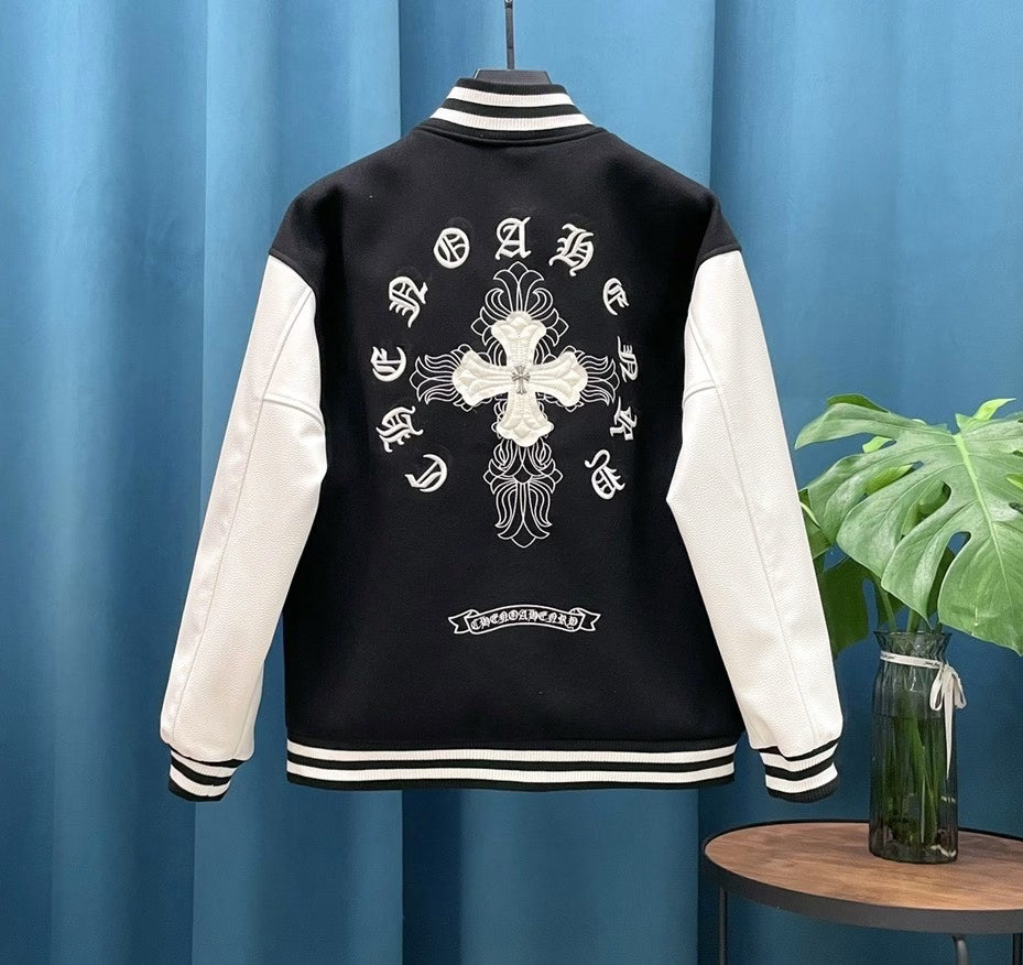 Authentic Chrome Hearts Chrome Hearts Cross Patch Varsity Jacket â€“ Black/White â€“ front view