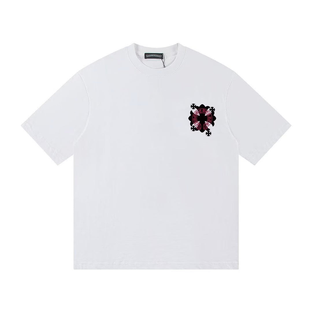 Authentic Chrome Hearts Chrome Hearts Pink Cross T-Shirt – White â€“ front view