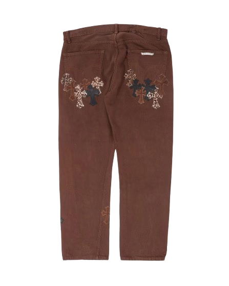 Authentic Chrome Hearts Chrome Hearts NYFW Leopard Leviâ€™s Cross Patch Jeans â€“ front view