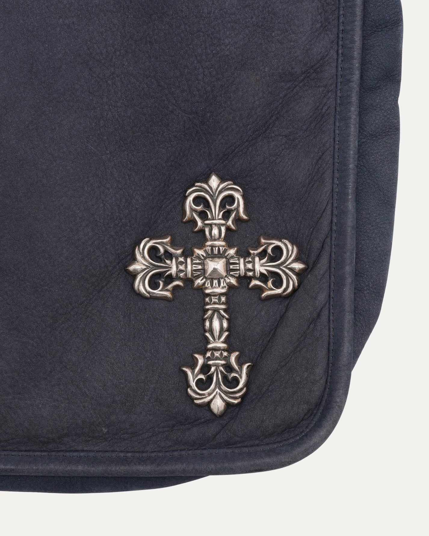 Authentic Chrome Hearts Chrome Hearts Filigree Cross Embellished Leather Messenger Bag â€“ front view