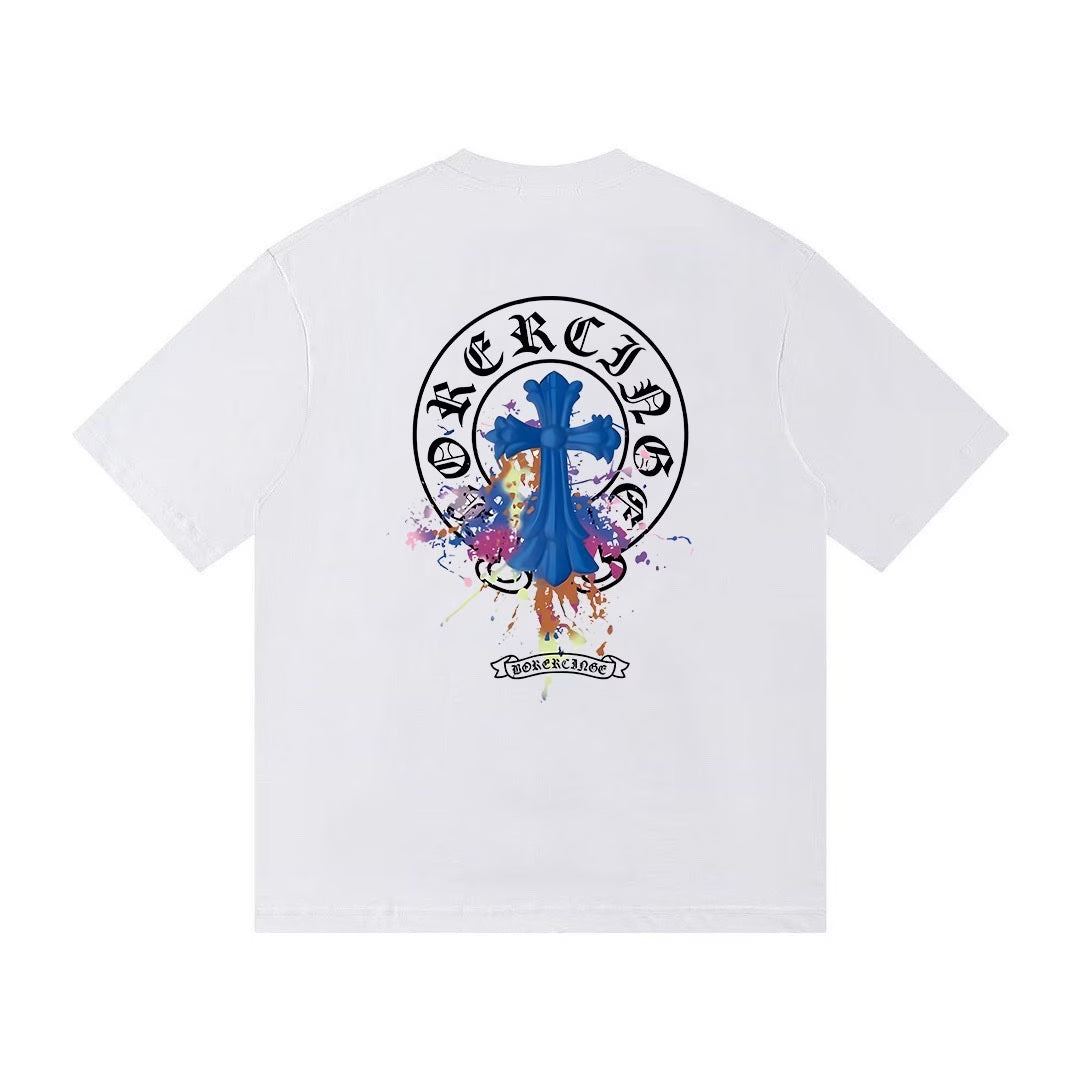 Authentic Chrome Hearts Chrome Hearts Cemetery Cross Splash Logo Tee White â€“ front view