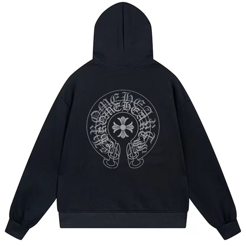 Authentic Chrome Hearts Chrome Hearts Cross Horseshoe Hoodie Black â€“ front view