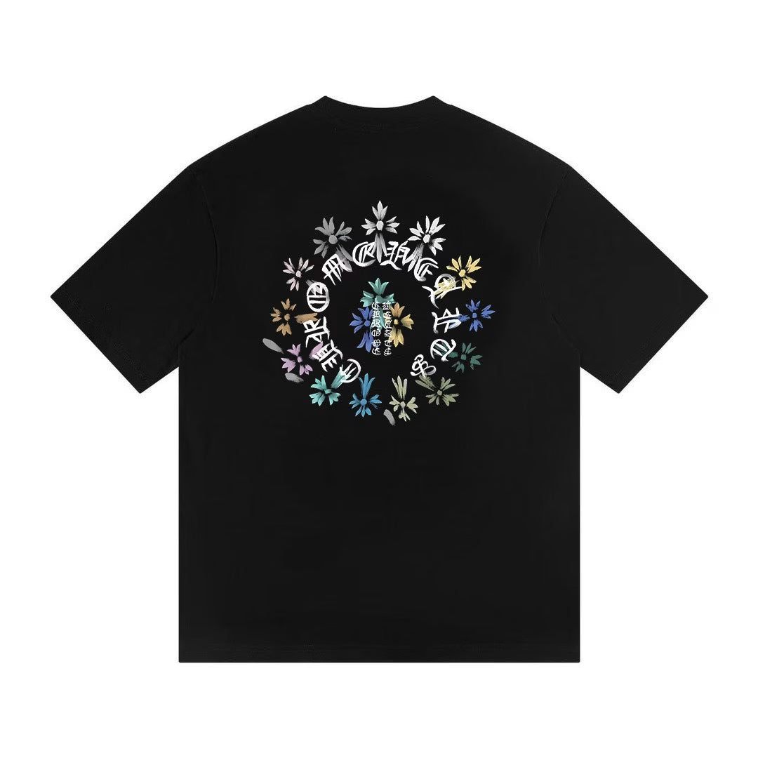 Authentic Chrome Hearts Chrome Hearts Multi Floral Horseshoe T-Shirt â€“ Black â€“ front view