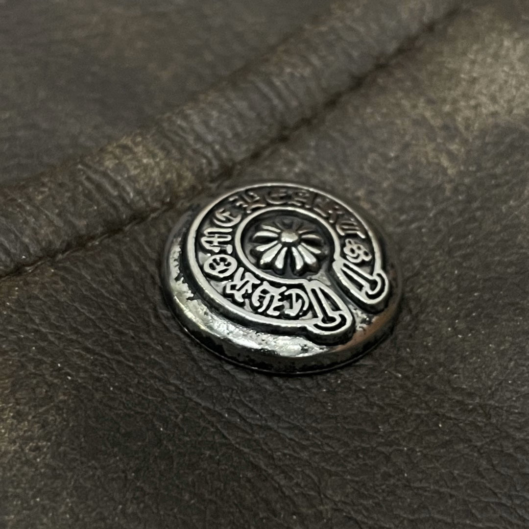Authentic Chrome Hearts Chrome Hearts Vintage Cross Leather Jacket â€“ Brown â€“ front view