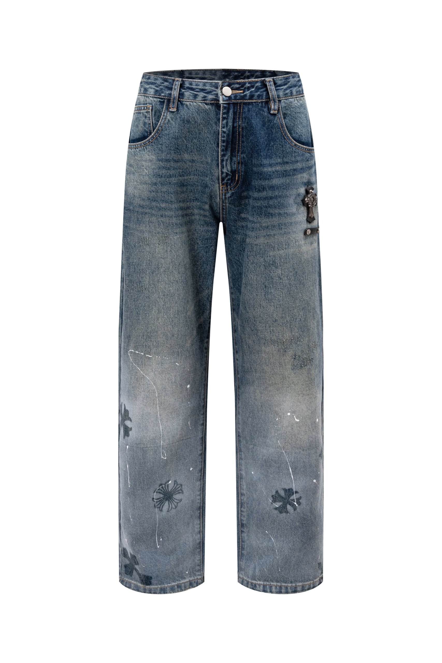 Authentic Chrome Hearts Chrome Hearts Cross Fade Wash Jeans â€“ front view