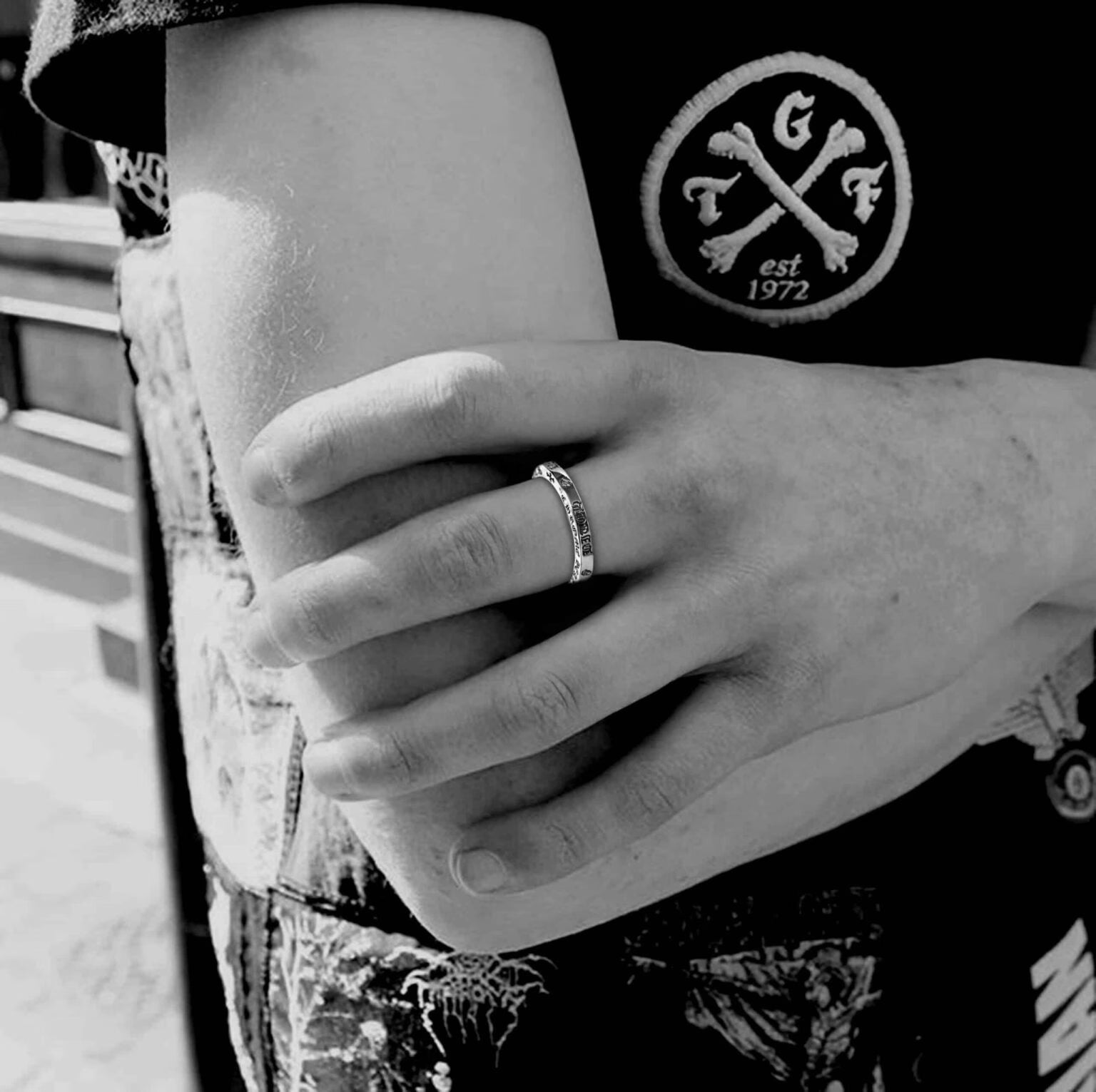 Authentic Chrome Hearts 3MM the Rolling Stones B Tch Spacer Ring â€“ front view