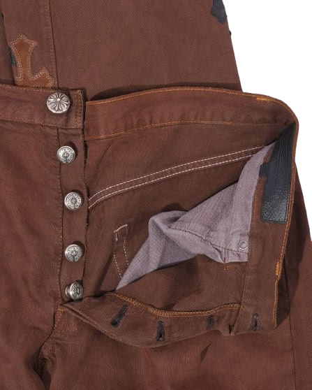 Authentic Chrome Hearts Chrome Hearts NYFW Leopard Leviâ€™s Cross Patch Jeans â€“ front view