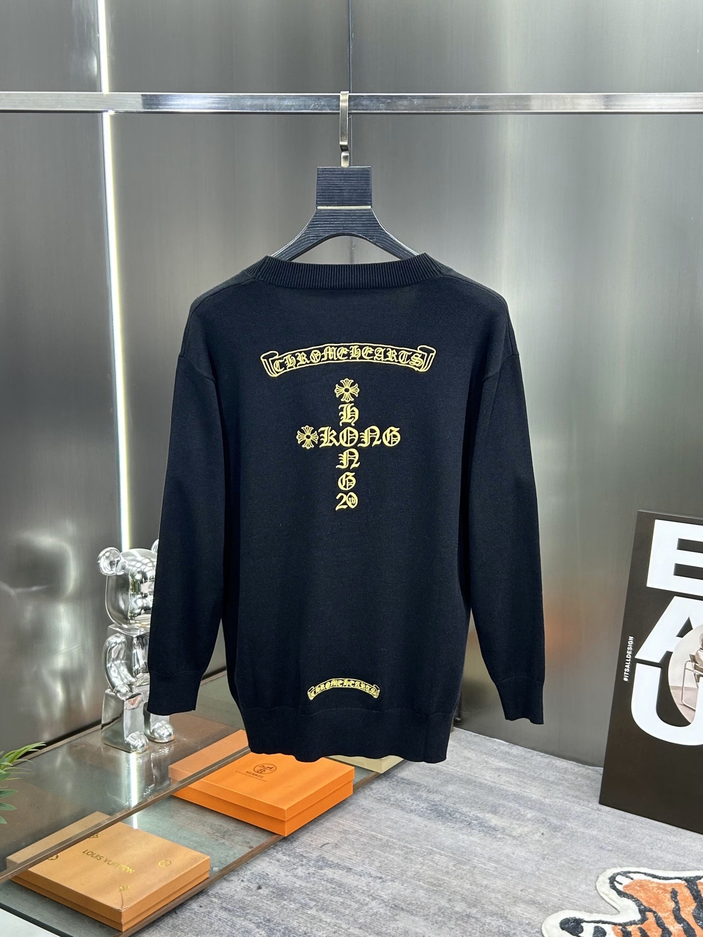 Authentic Chrome Hearts Chrome Hearts Black Logo Knit Cardigan â€“ front view