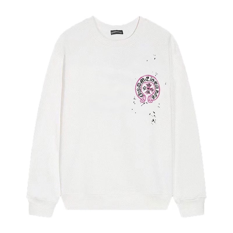 Authentic Chrome Hearts Chrome Hearts Pink Horseshoe Cross Long Sleeve White â€“ front view