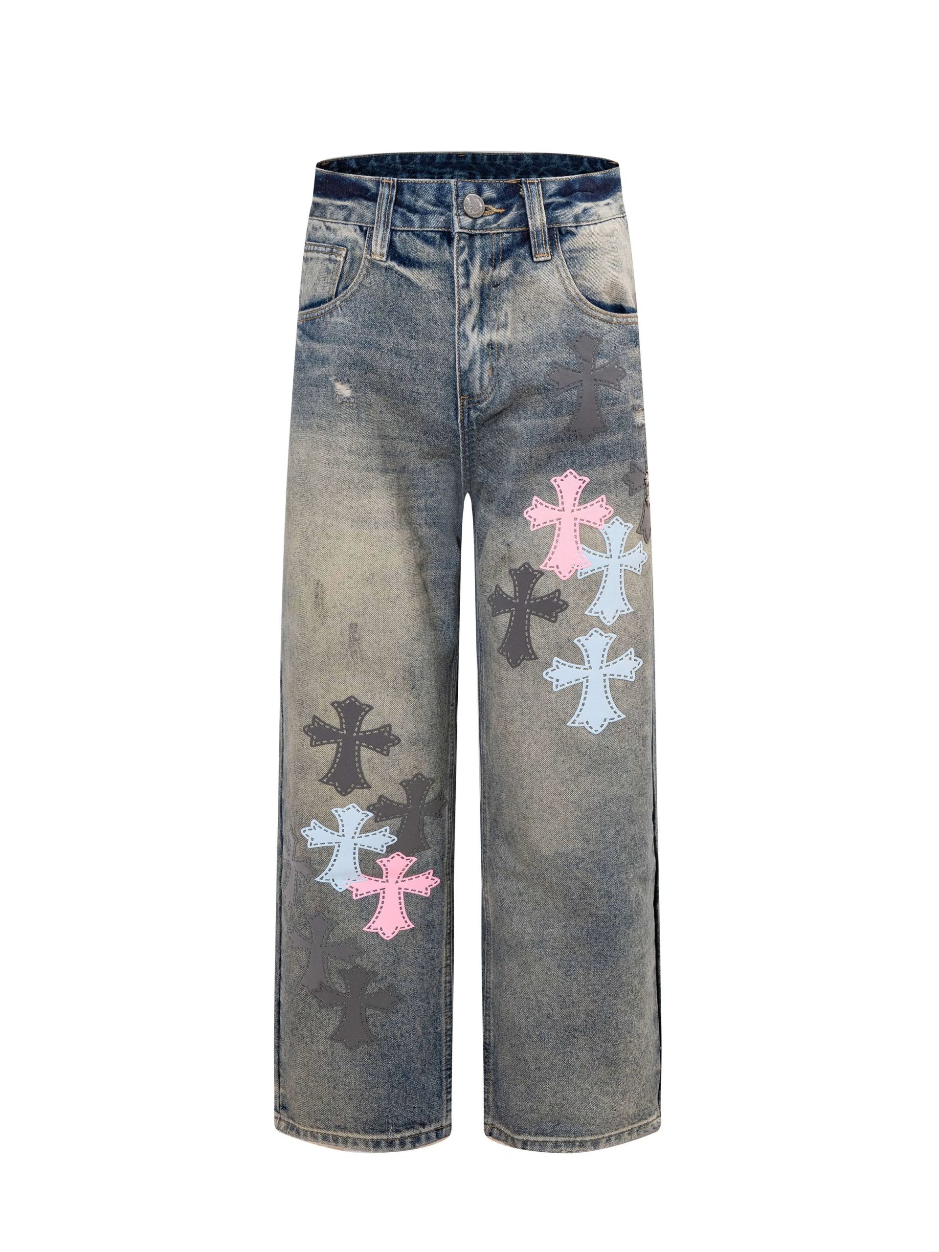 Authentic Chrome Hearts Chrome Hearts Multi Cross Patch Blue Jeans â€“ front view