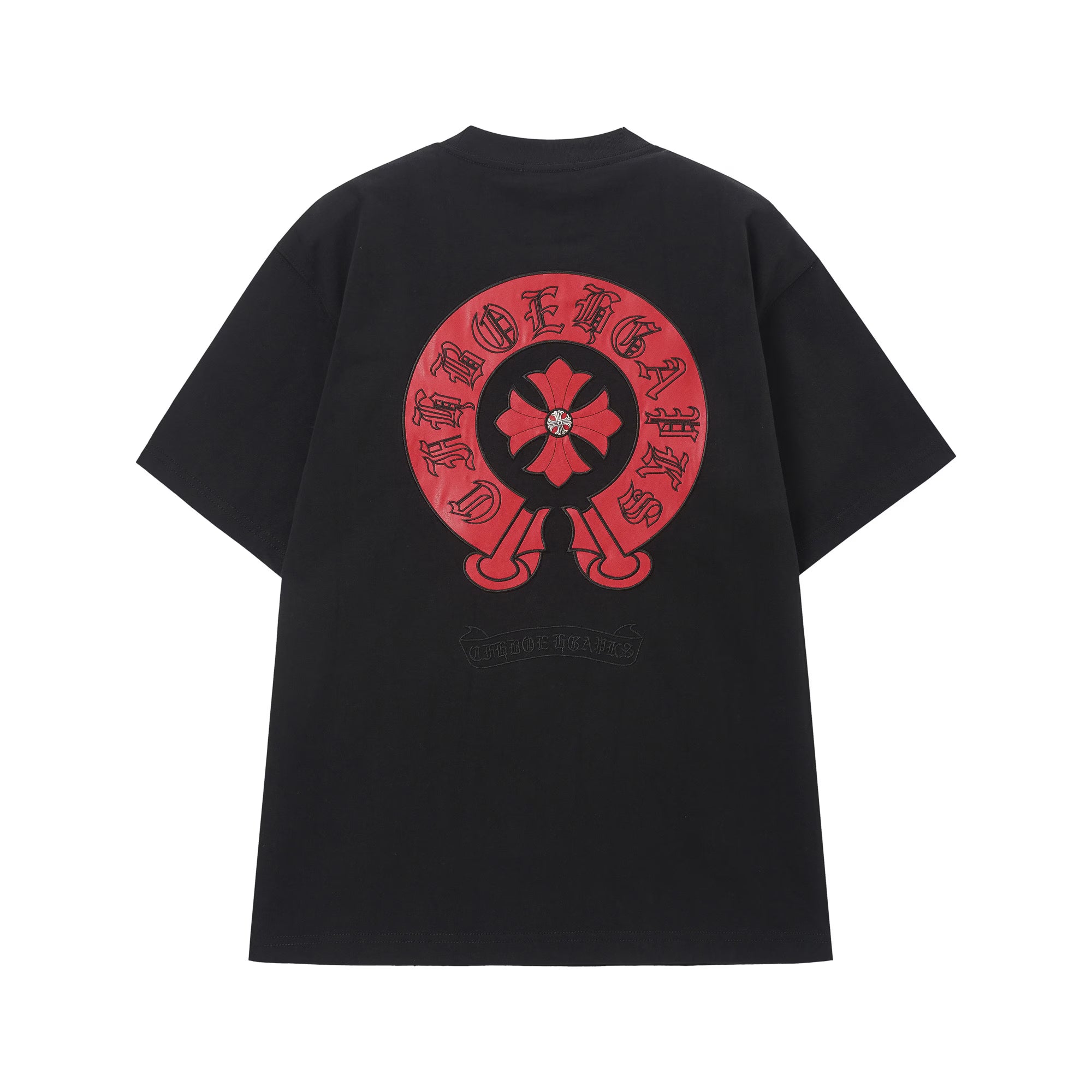 Authentic Chrome Hearts Chrome Hearts Red Horseshoe Cross Logo T-Shirt Black â€“ front view