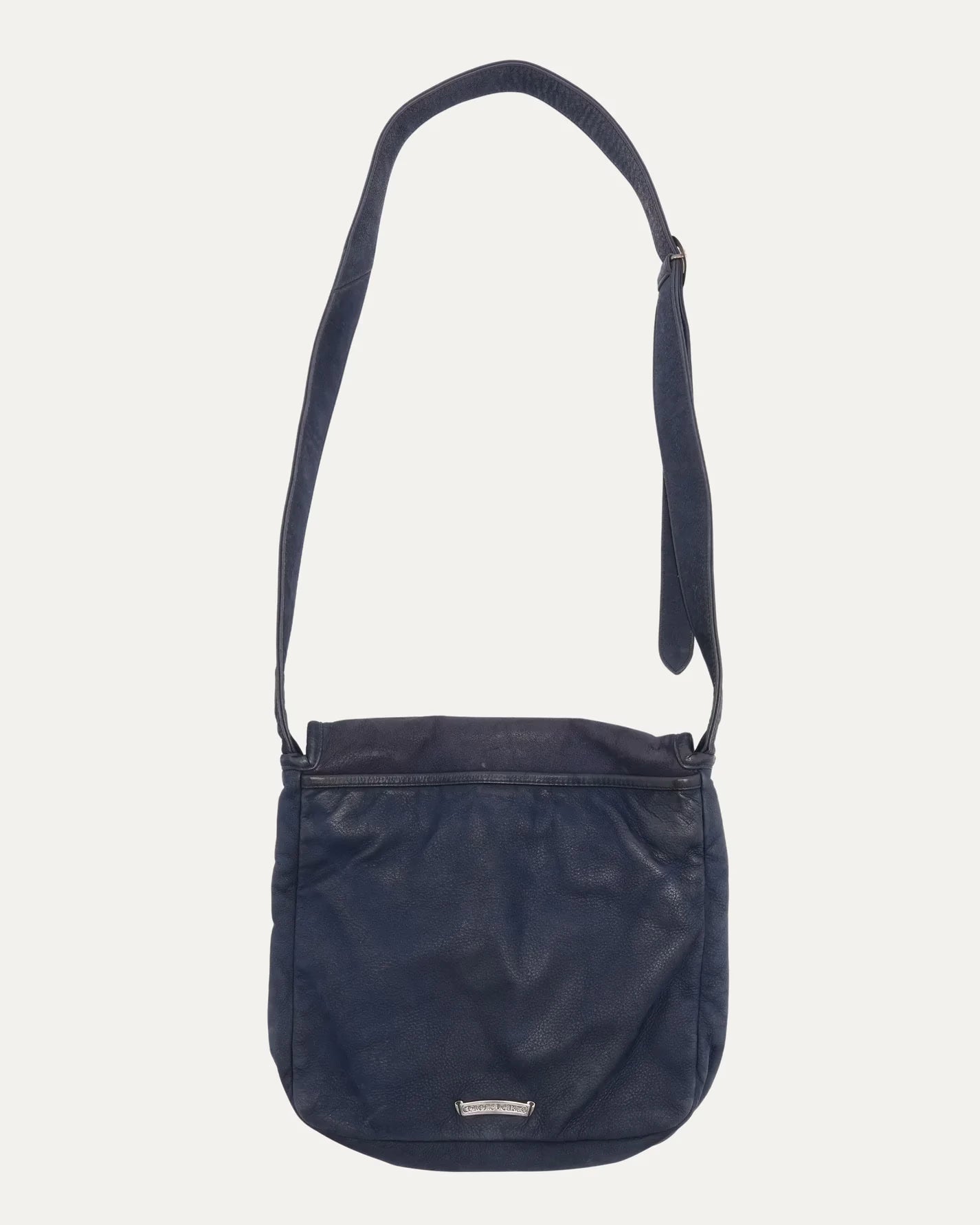 Authentic Chrome Hearts Chrome Hearts Filigree Cross Embellished Leather Messenger Bag â€“ front view