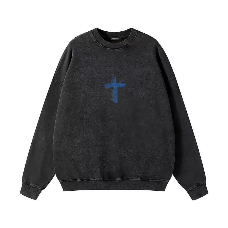 Authentic Chrome Hearts Chrome Hearts Blue Flaming Cross Long Sleeve Black â€“ front view