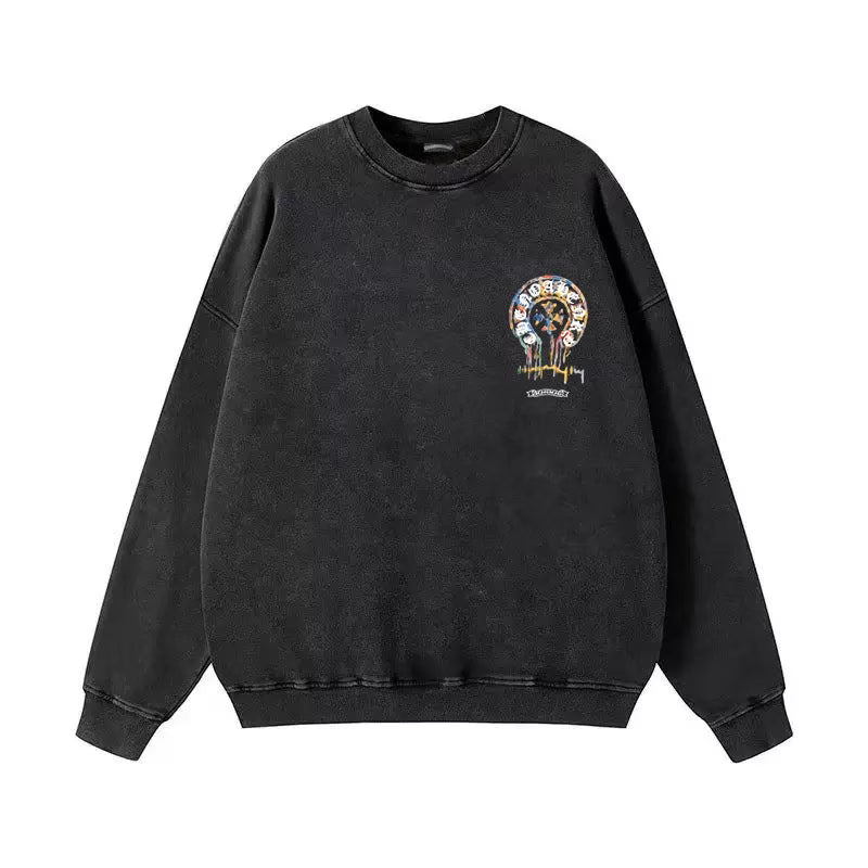 Authentic Chrome Hearts Chrome Hearts Paint Drip Horseshoe Long Sleeve Black â€“ front view