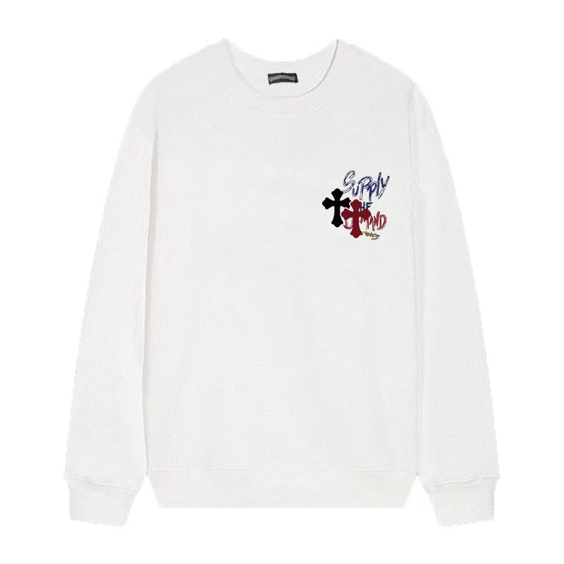 Authentic Chrome Hearts Supply The Demand Cross Graphic Sweatshirt â€“ White â€“ front view