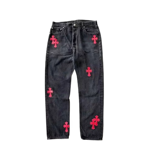 Authentic Chrome Hearts Chrome Hearts Red Cross Patch Jeans â€“ front view