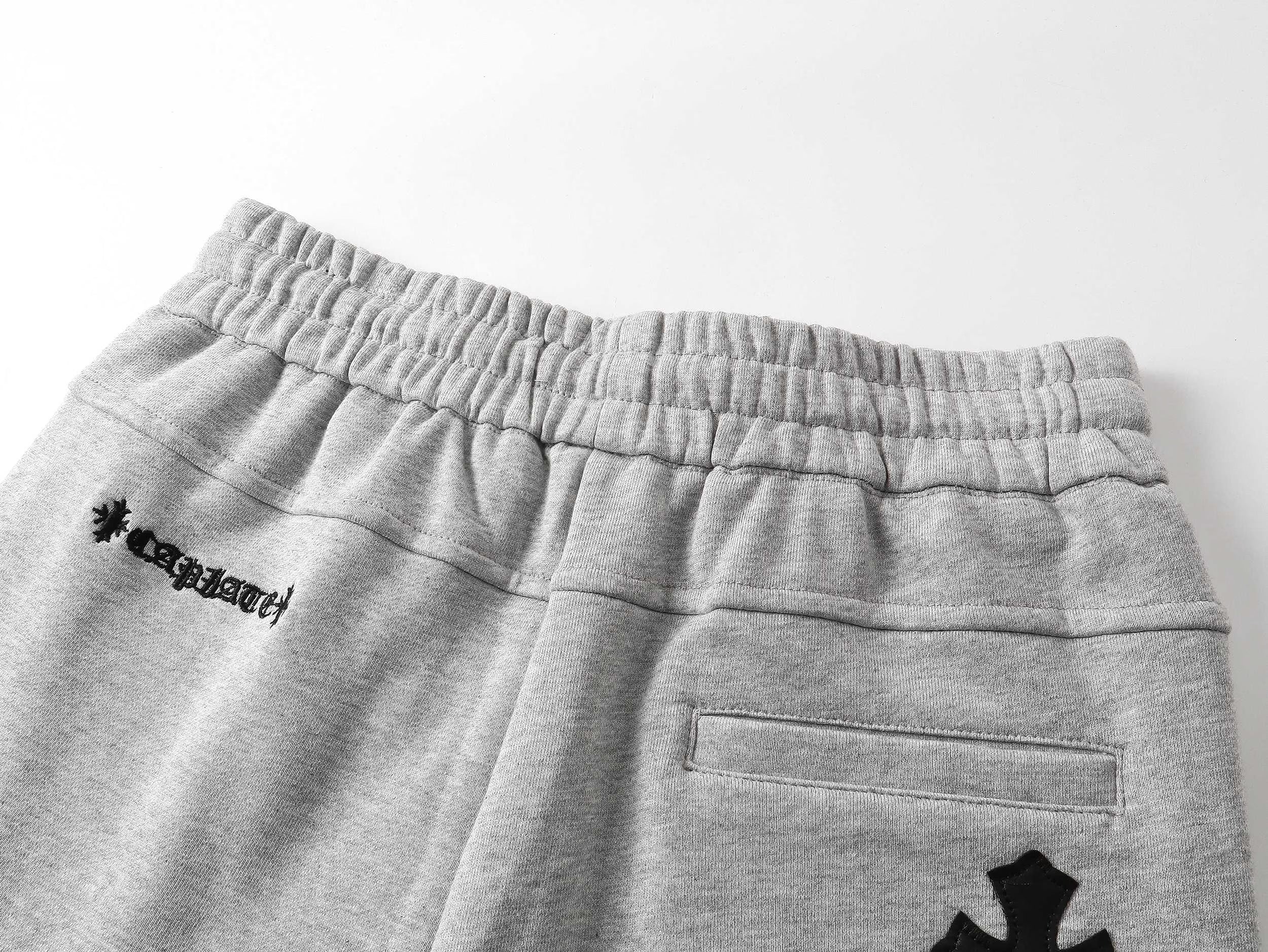 Authentic Chrome Hearts Chrome Hearts Grey Black Cross Patch Sweat Shorts â€“ front view