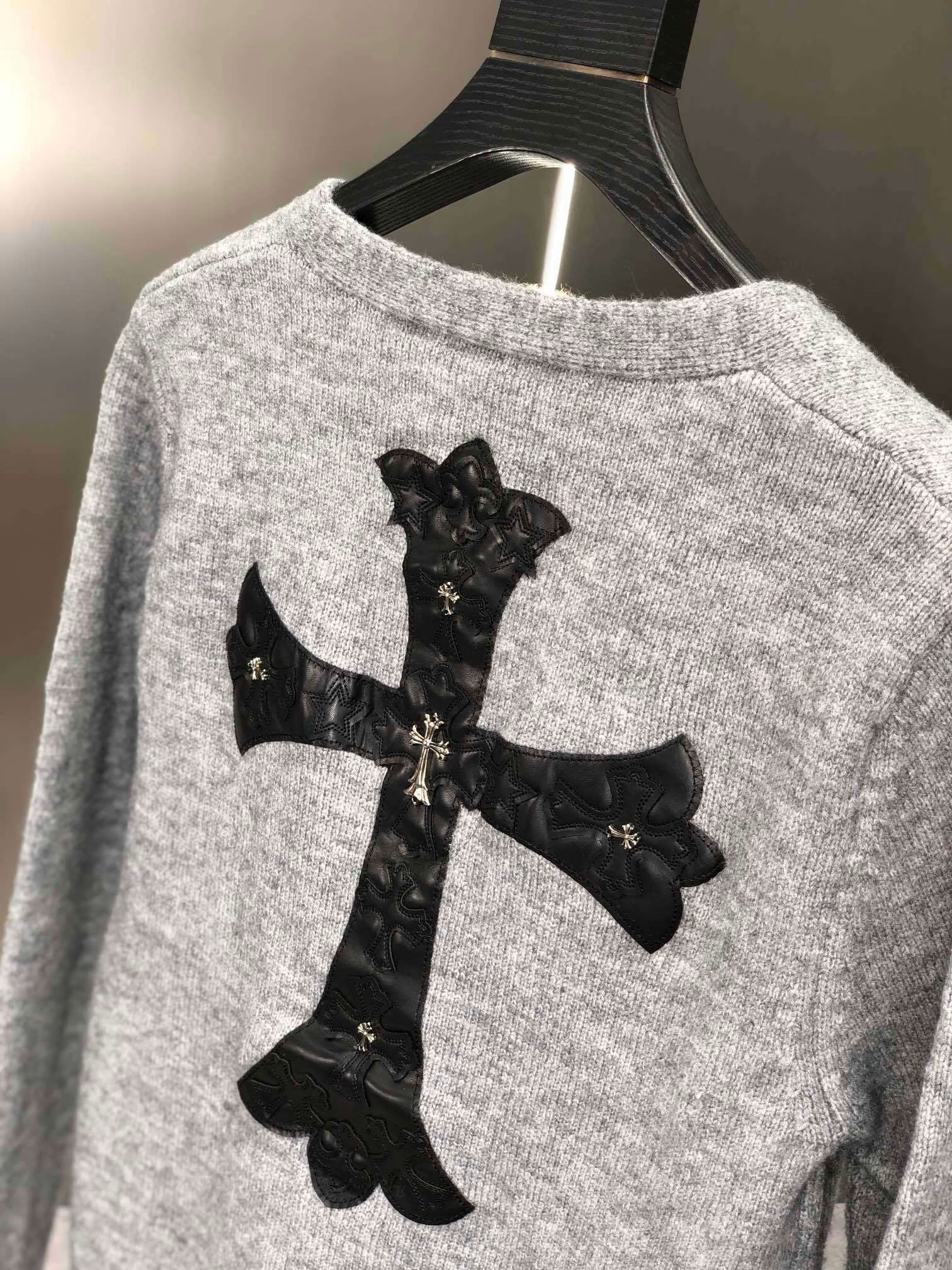 Authentic Chrome Hearts Chrome Hearts Leather Cross Patch Cardigan â€“ front view