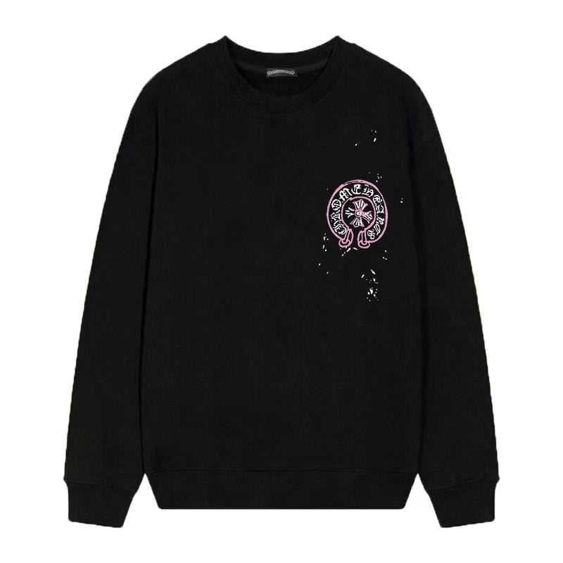 Authentic Chrome Hearts Chrome Hearts Pink Horseshoe Cross Long Sleeve Black â€“ front view