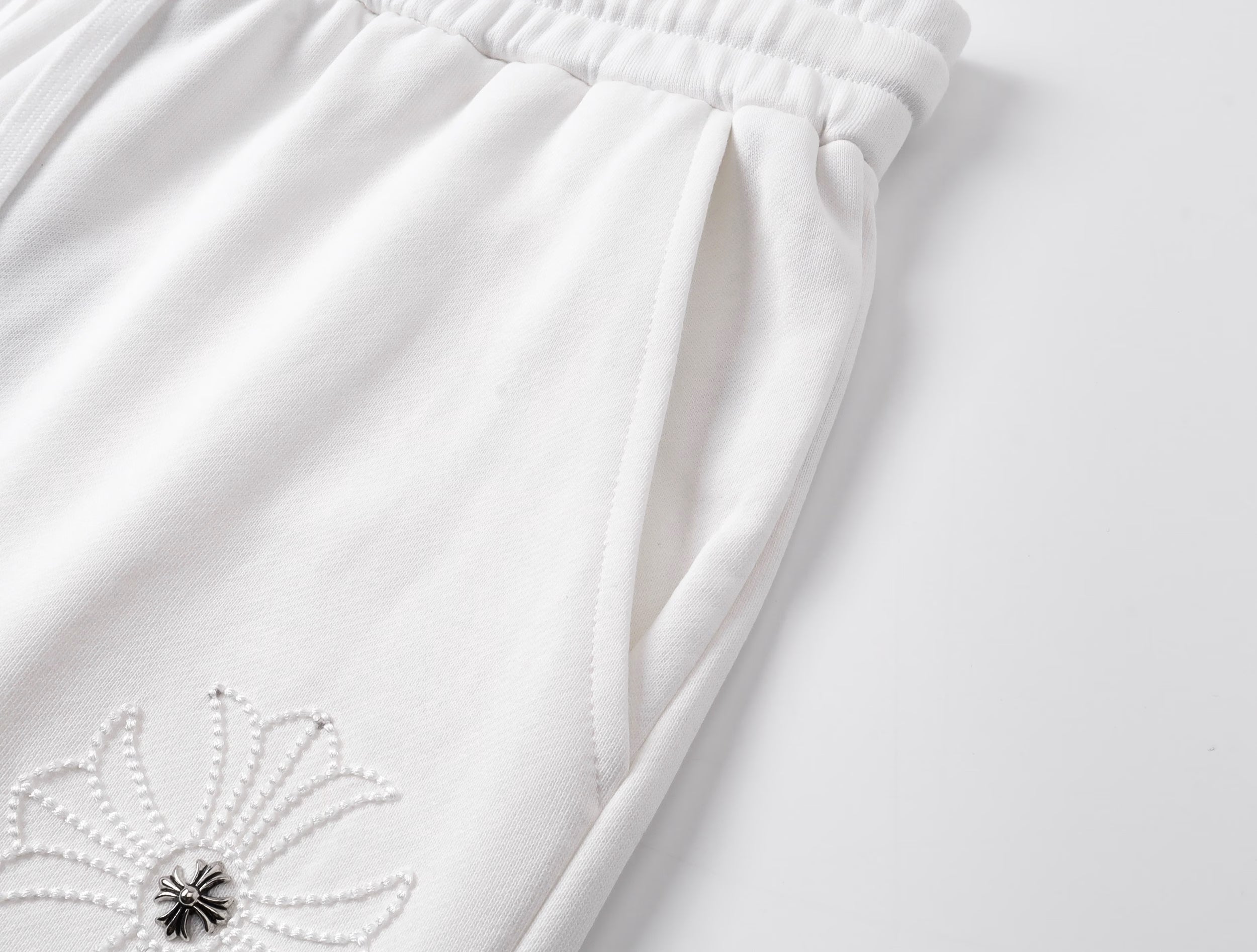 Authentic Chrome Hearts Chrome Hearts White Cross Embroidery Sweat Shorts â€“ front view