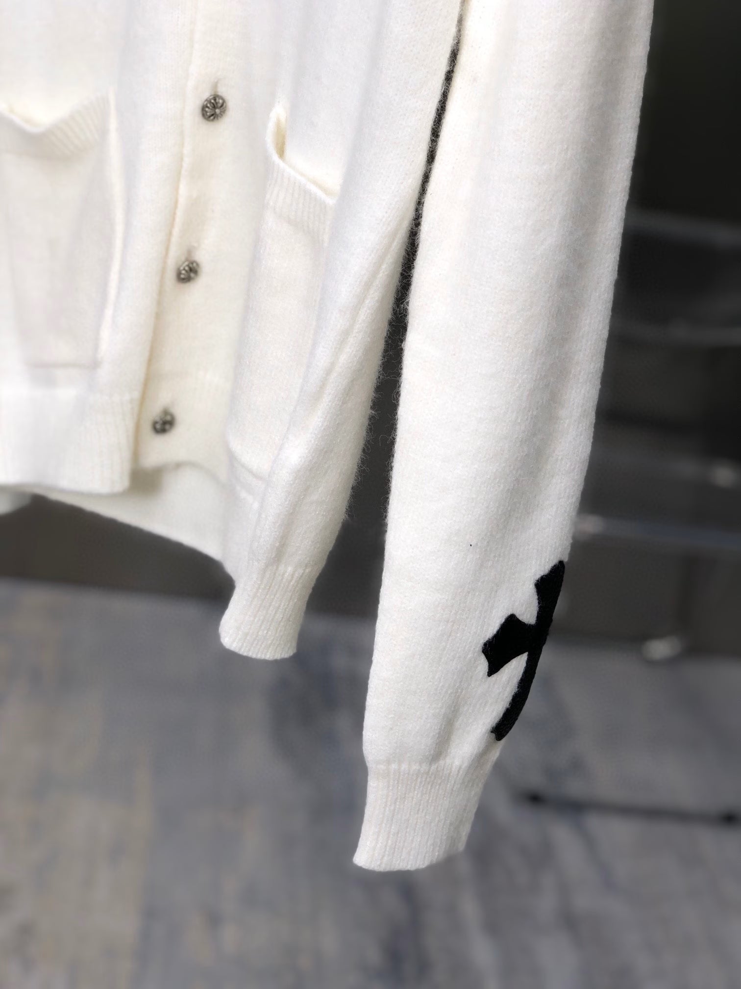 Authentic Chrome Hearts Chrome Hearts Leather Cross Motif Knit Cardigan â€“ front view