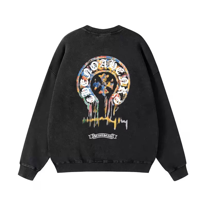 Authentic Chrome Hearts Chrome Hearts Paint Drip Horseshoe Long Sleeve Black â€“ front view