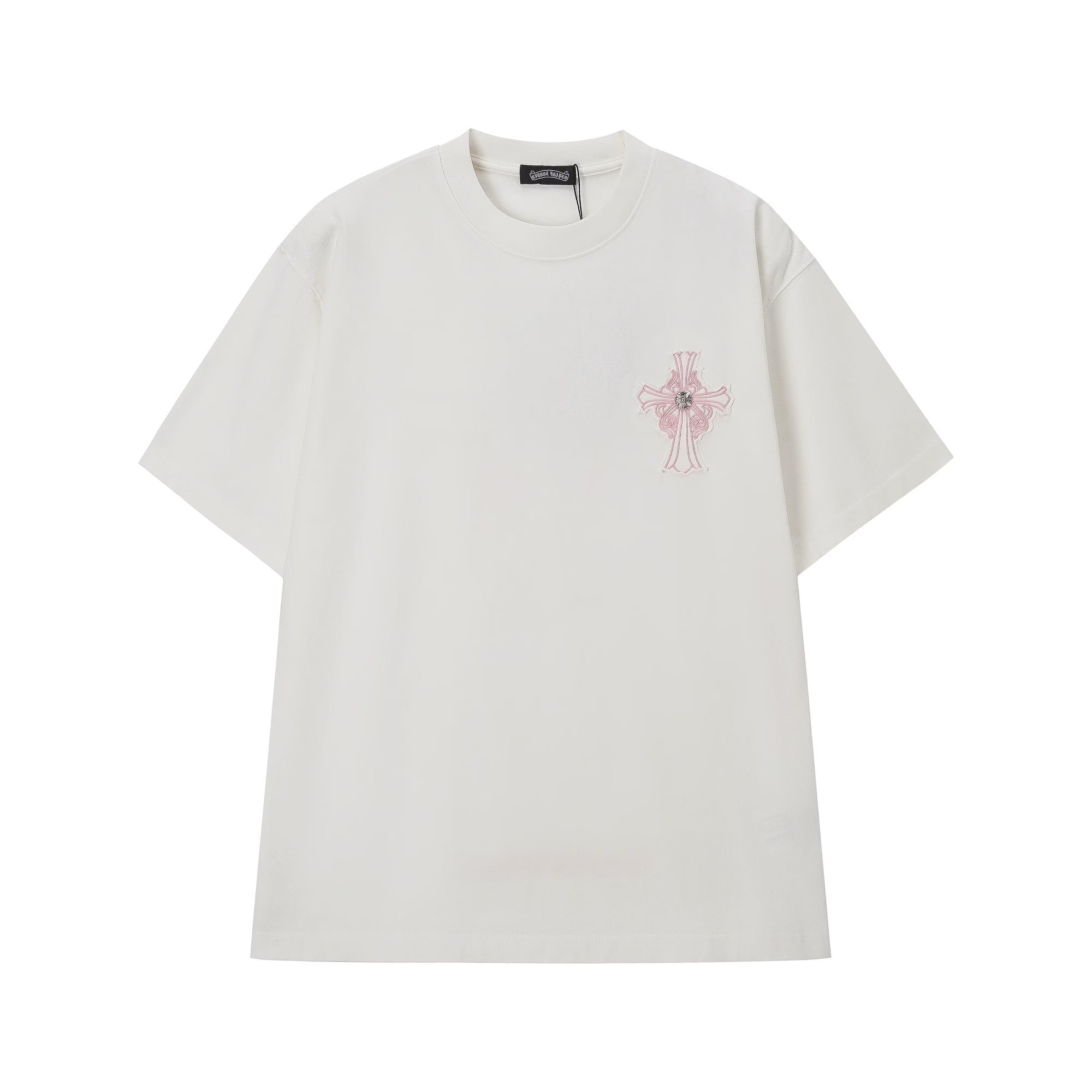 Authentic Chrome Hearts Chrome Hearts White Pink Cross Embroidered T-Shirt â€“ front view