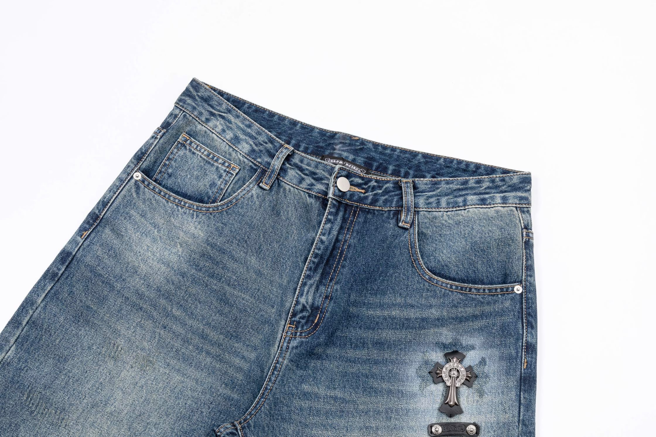 Authentic Chrome Hearts Chrome Hearts Cross Fade Wash Jeans â€“ front view