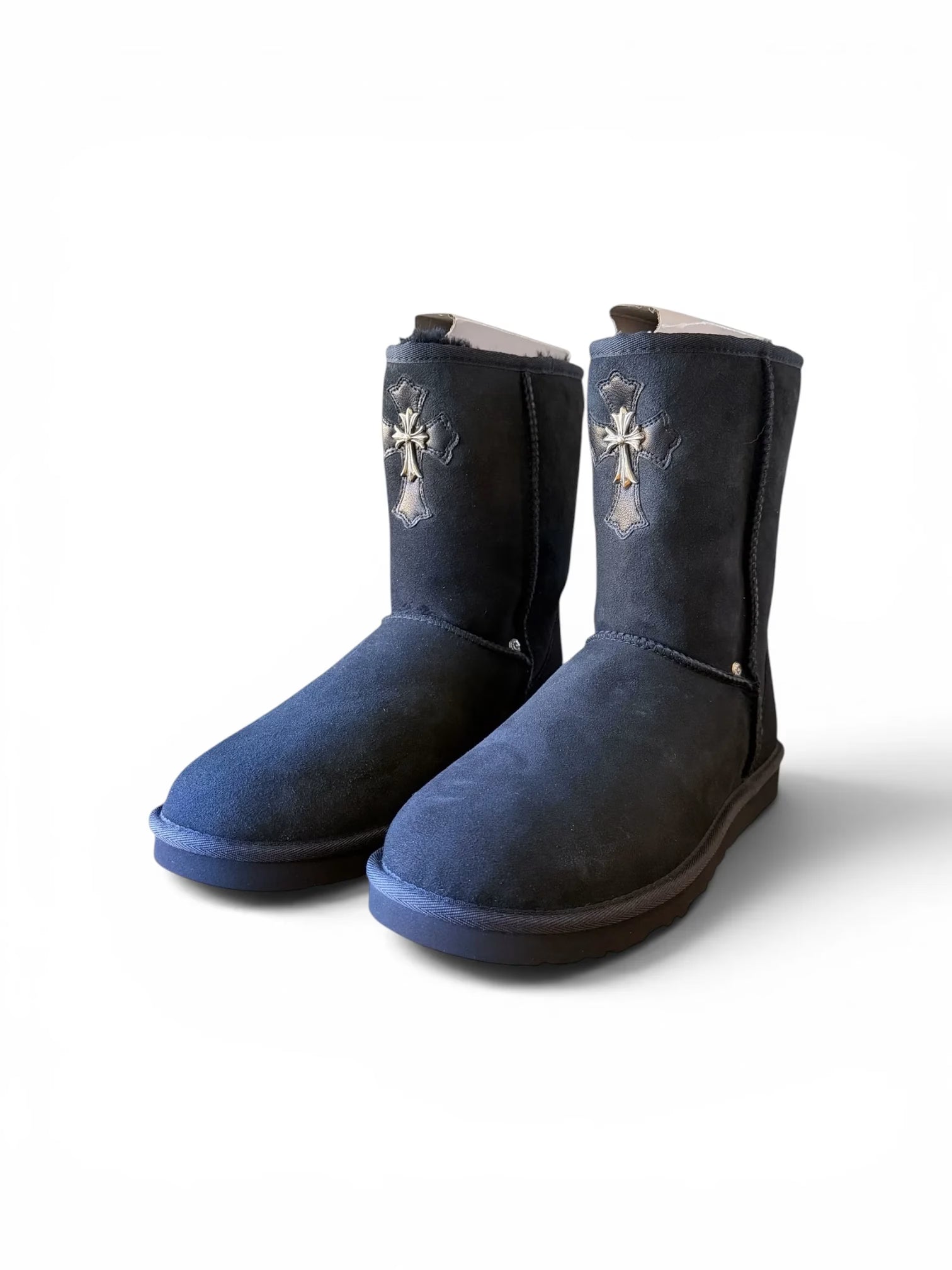 Authentic Chrome Hearts Chrome Hearts Cross Patch Mid UGG Boots â€“ front view