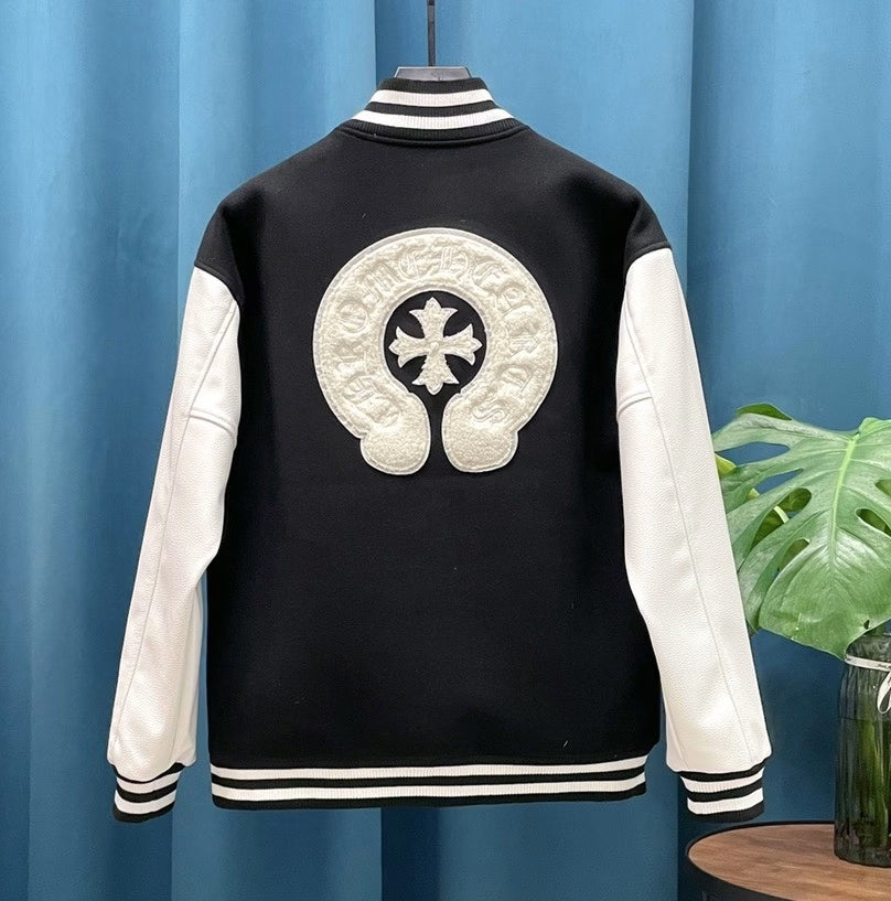 Authentic Chrome Hearts Chrome Hearts Black & White Horseshoe Varsity Jacket â€“ front view