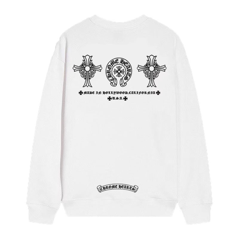 Authentic Chrome Hearts Chrome Hearts Cross Horseshoe Sweatshirt â€“ White â€“ front view
