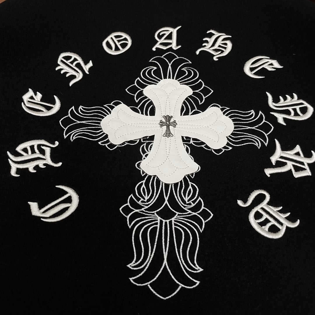 Authentic Chrome Hearts Chrome Hearts Cross Patch Varsity Jacket â€“ Black/White â€“ front view