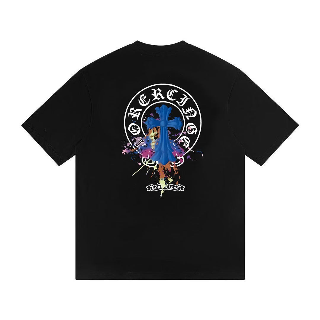 Authentic Chrome Hearts Chrome Hearts Cemetery Cross Splash Logo Tee Black â€“ front view