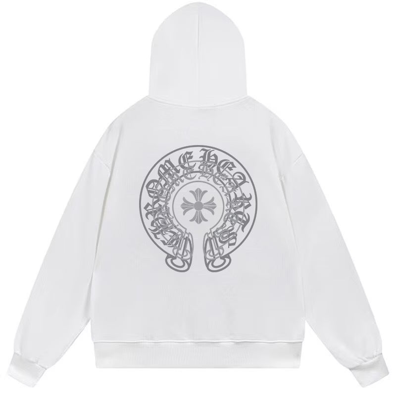Authentic Chrome Hearts Chrome Hearts Cross Horseshoe Hoodie White â€“ front view
