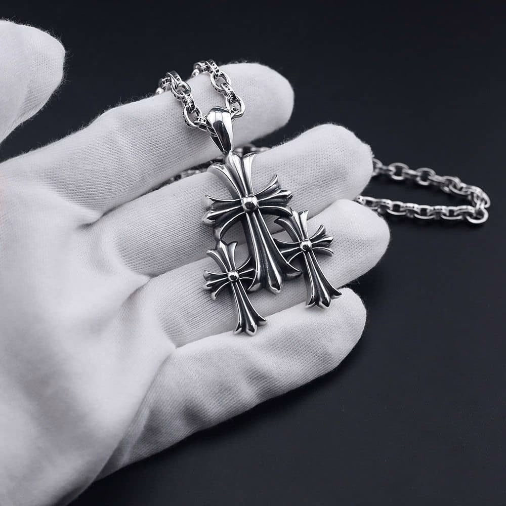 Authentic Chrome Hearts Chrome Hearts Triple Cross Pendant Necklace â€“ front view